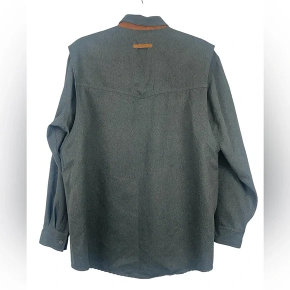 Schnees rifleman flannel shacket in grey w/leather trim collar. Size large GUC - Picture 8 of 11